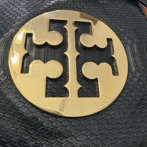 Tory Burch Reva Clutch Blue Leather Snakeskin Print Chain Handbag bag RARE - Picture 10 of 12